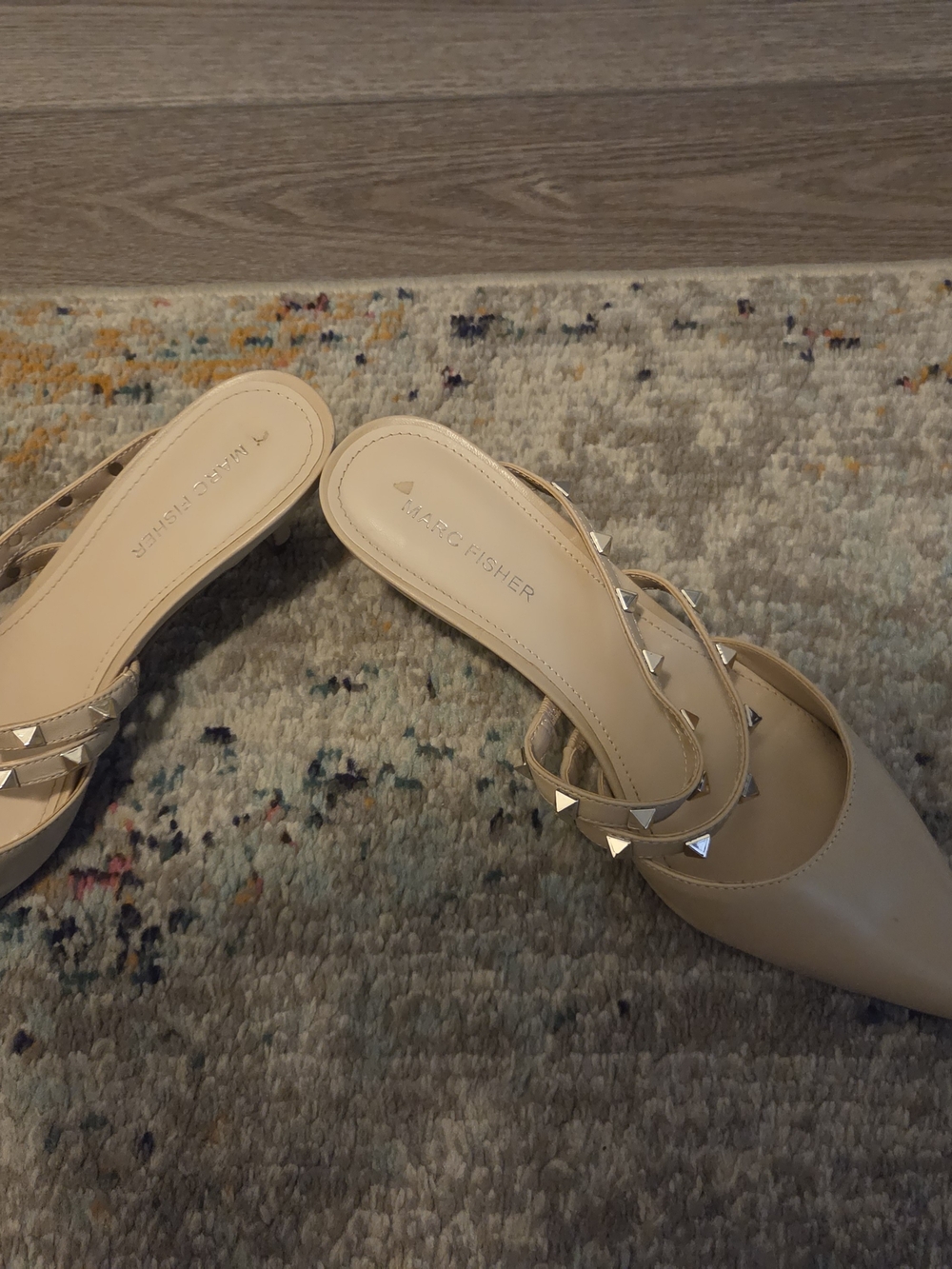 Marc Fisher Nude Pointed-Toe Mule with Pyramid Stud Straps
